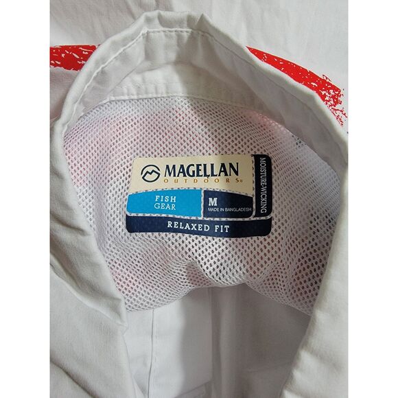 Patriotic US Flag MAGELLAN Vented Short Sleeve Button Fishing Shirt - Medium - Picture 6 of 7